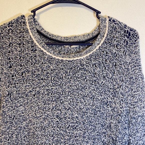 Moth Anthropologie open stitch blue marbled crew neck sweater with sid… - Picture 2 of 9